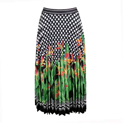 Lalipop Design Women's Polka Dot & Palm Tree Print Pleated Skirt In Black