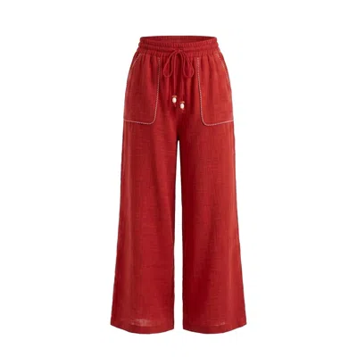 Lalipop Design Women's Poppy Red Muslin Wide Leg Pants