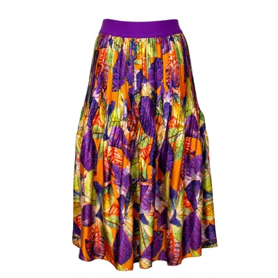 Lalipop Design Women's Recycled Polyester Printed Satin Midi Pleated Skirt In White