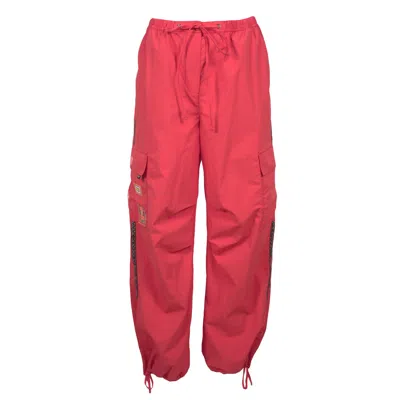 Lalipop Design Women's Red Relaxed Fit Coral Parachute Cargo Pants