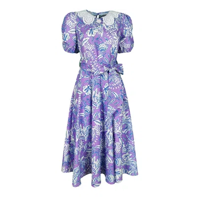 Lalipop Design Women's Scalloped Lace Collar Floral Dress In Purple