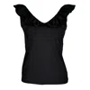 Lalipop Design Women's Sleeveless Black Blouse With Ruffled V-neck In Black