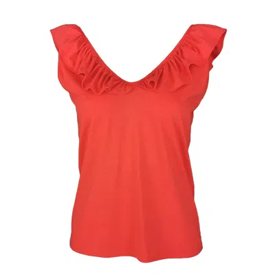 Lalipop Design Women's Sleeveless Red Blouse With Ruffled V-neck