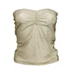 Lalipop Design Women's Strapless Fitted Shiny Light Gold Knitted Top In Gold