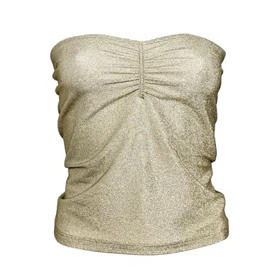 Lalipop Design Women's Strapless Fitted Shiny Light Gold Knitted Top