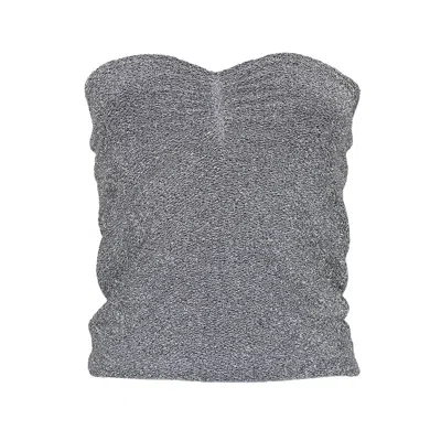 Lalipop Design Women's Strapless Fitted Silvery Knitted Top