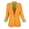 Lalipop Design Women's Tailored Viscose Linen Orange Blazer Jacket In Orange