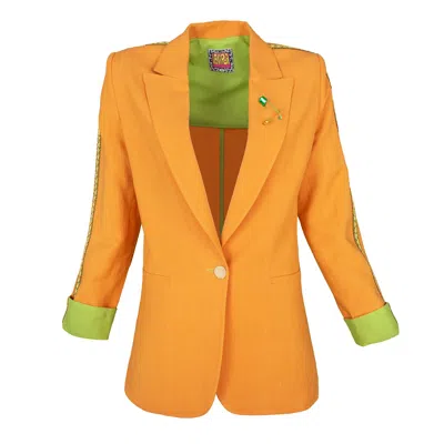 Lalipop Design Women's Tailored Viscose Linen Orange Blazer Jacket