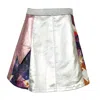 Lalipop Design Women's Two-tone Metallic-effect Cotton Gabardine A Line Mini Skirt In Gray/pink