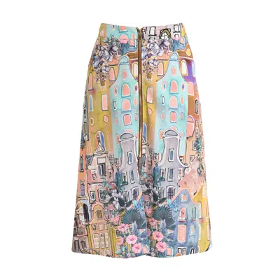 Lalipop Design Women's Urban Sketch Print Tiered Midi Skirt In Multi