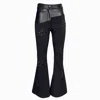 Lalipop Design Women's Vegan Leather Detailed Trim Flared Black Pants With Stud Embellished Stars In Black