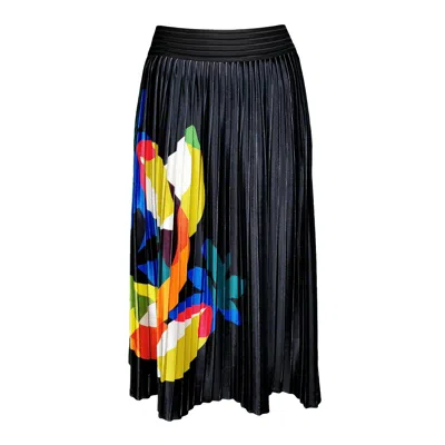 Lalipop Design Women's Black Velvet Pleated Midi Skirt With Colourful Digital Print