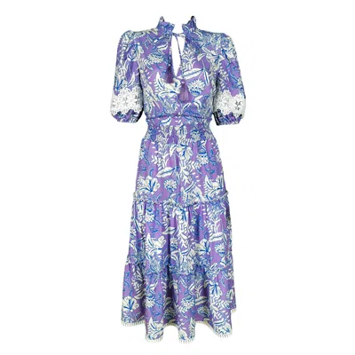 Lalipop Design Women's Viscose Floral Dress With Embroidery Details In Purple