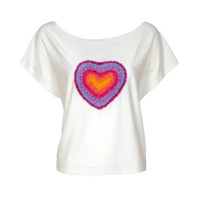 Lalipop Design Women's White Blouse With Hand-embroidered Heart Motif