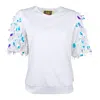 Lalipop Design Women's White Blouse With Large Sequin Sleeves In White