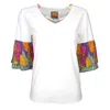 Lalipop Design Women's White Blouse With Pleated Sleeves And Detachable Colorful Half Chain In White