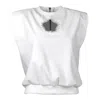 Lalipop Design Women's White Ecru Vegan Leather Blouse With Laser-cut Detailing In White