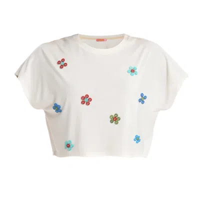 Lalipop Design Women's White Embellished Floral Crop Top