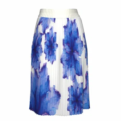 Lalipop Design Women's White Floral-print Elasticated-waist Pleated Recycled Fabric Midi Skirt