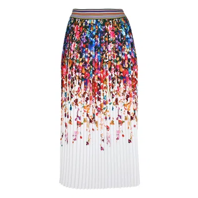 Lalipop Design Women's White Floral Print Pleated Midi Skirt – Recycled Fabric