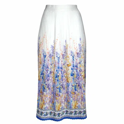 Lalipop Design Women's White Floral-print Pleated Recycled Fabric Maxi Skirt