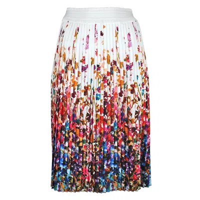 Lalipop Design Women's White Multicolor Floral Print Pleated Knee-length Skirt – Recycled Fabric