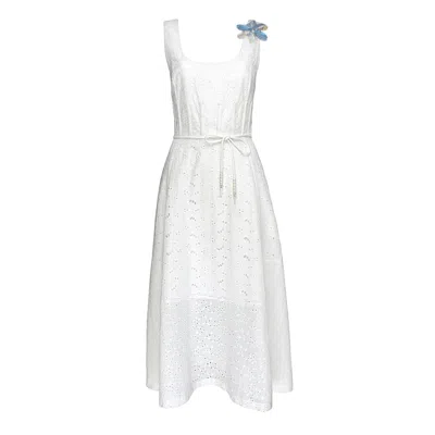 Lalipop Design Women's White Scoop Neckline Broderie Anglaise Cotton Dress