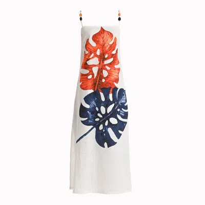 Lalipop Design Women's White Stylised Floral Print Cotton Dress