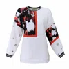Lalipop Design Women's White Sweatshirt With Eyelet Details & Abstract Camo Print In White
