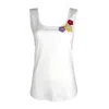 Lalipop Design Women's White Tank Top With Handmade Crochet Patches In White
