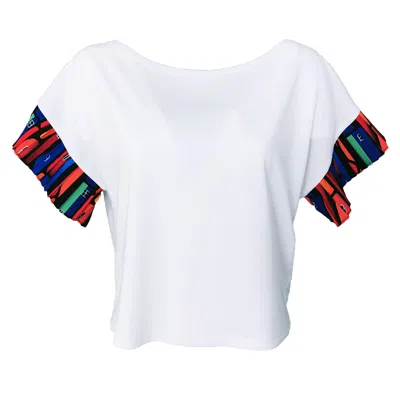 Lalipop Design Women's White Viscose Blouse With Boat Neck & Pleated Sleeves