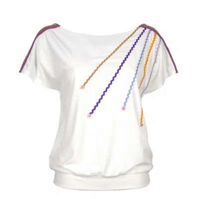 Lalipop Design Women's White Viscose Blouse With Colourful Ribbon Accessories
