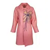 LALIPOP DESIGN WOMEN'S PINK / PURPLE WOOL BLEND COAT WITH FLOWER EMBROIDERY