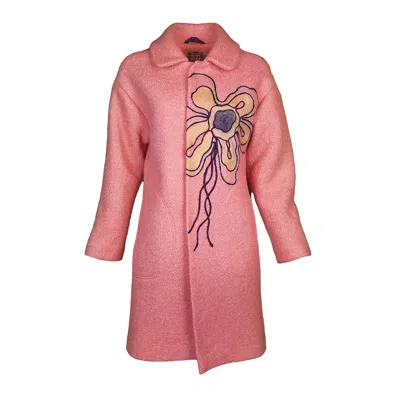 Lalipop Design Women's Pink / Purple Wool Blend Coat With Flower Embroidery