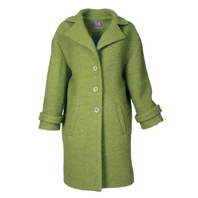 Lalipop Design Women's Green Wool Blend Coat With Large Leaf Embroidery At The Back