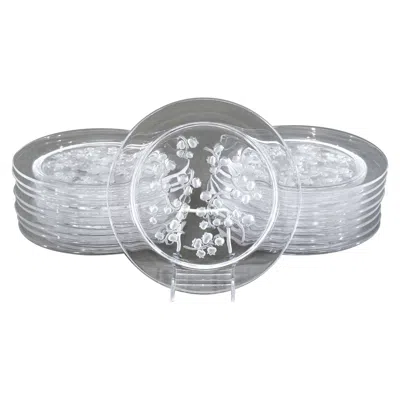 Pre-owned Lalique 16 Signed  Crystal "muguet" Pattern Dessert Plates "lily Of The Valley" In Gray