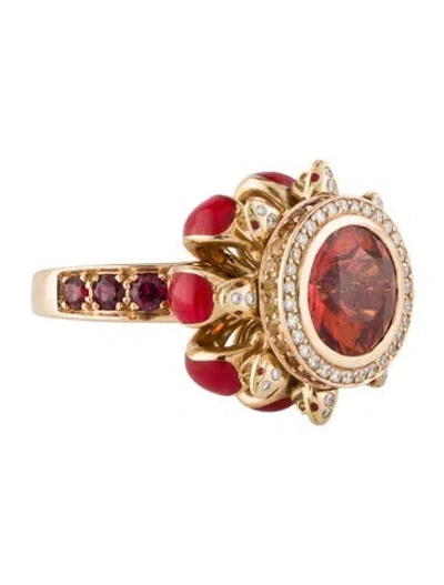 Pre-owned Lalique 18k Multistone Serpent Cocktail Ring In Red