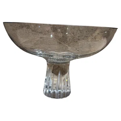 Pre-owned Lalique 1960s Crystal Pedestal Bowl Ribbed Stem In Gray