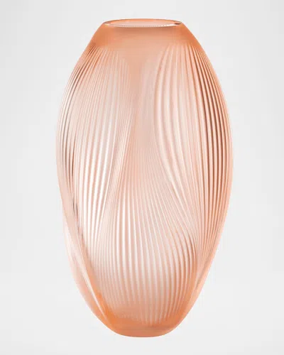 Lalique Alize 20" Crystal Vase With Coral Patina In Pink