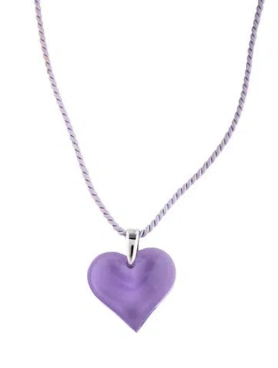 Pre-owned Lalique Amoureuse Beaucoup Pendant Necklace, 34" In Purple