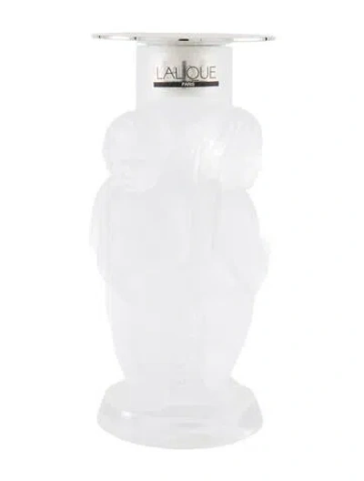 Pre-owned Lalique Angelot Candlestick In Silver