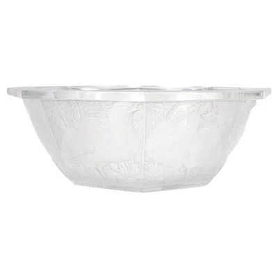 Pre-owned Lalique Antique  French Art Glass "caille" Frosted Octagonal Bowl In Gray