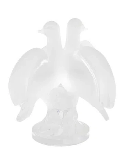Pre-owned Lalique Ariane Doves Crystal Figurine In Transparent