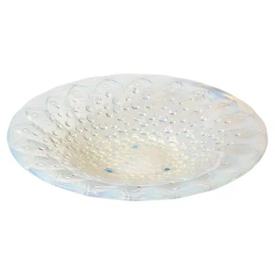 Pre-owned Lalique Art Deco Opalescent Glass Center Bowl With Repeating Fish Motif By  In Gray