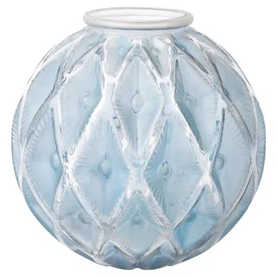 Pre-owned Lalique Art Deco Smoked Cerulean Hue Frosted And Transparent Glass Vase Signed  In Blue