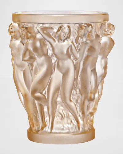 Lalique Bacchantes Small Gold-luster Vase In Brown