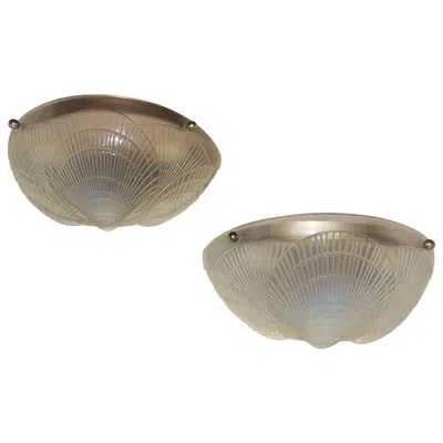 Pre-owned Lalique Beautiful Pair R.  Manner Single Coquille Opalescent Frosted Deco Sconces In Brown