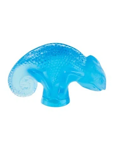 Pre-owned Lalique Chameleon Figurine In Blue
