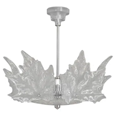 Pre-owned Lalique Champs-elysees Crystal Leaf Motif And Chrome Two-tier Chandelier In Clear