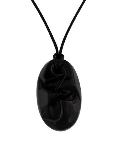 Pre-owned Lalique Cord & Crystal Fleur De Ronces Pendant Necklace, 17.75" In Black